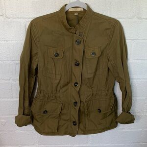 Ann Taylor Loft Utility Army Green Zip Up Button Jacket size Medium